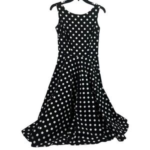 Queen of Holloway Womens Fit & Flare Dress Black White Polka Dot Medium